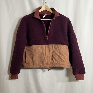 Fabletics Mallory Fleece Pullover Medium Half Zip Sweater Pockets Burgundy Crop